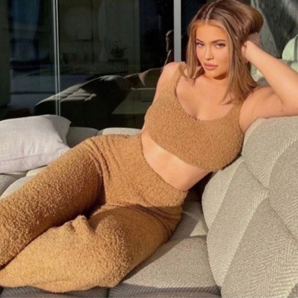 Skims Cozy Knit Wide Leg Lounge Pants in Camel Size Small/Medium